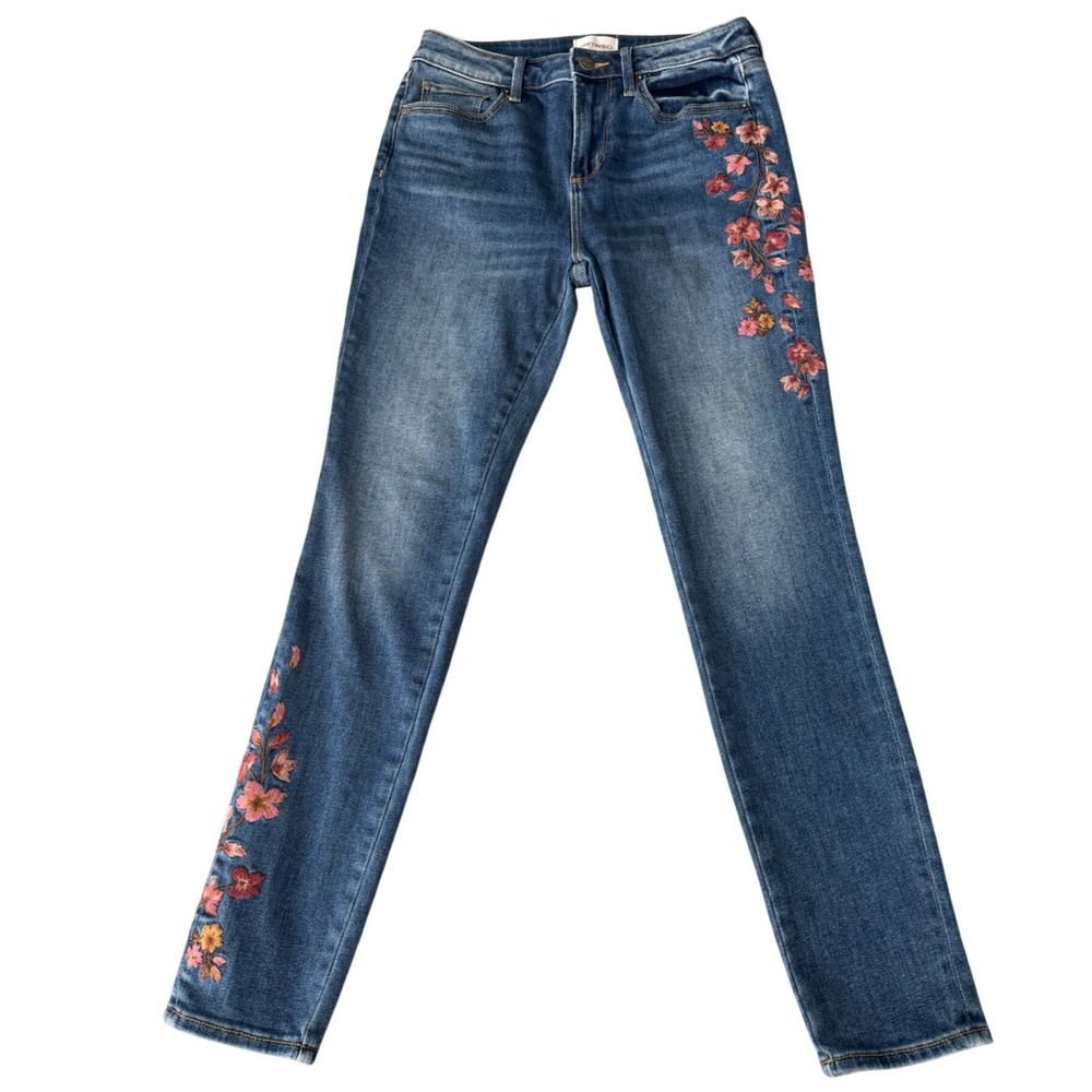 Driftwood Jackie High Rise Floral Embroidered Skinny Jeans Medium Wash 26 x 28